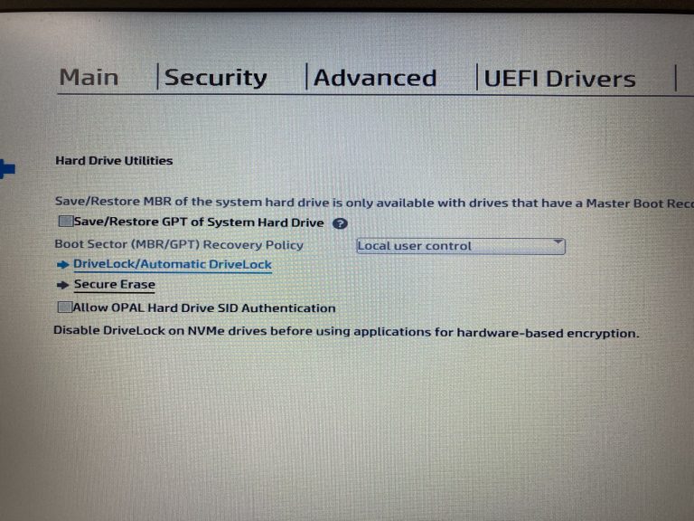 【HP】the hard drive’s security state cannot be changed. Cycle power to ...